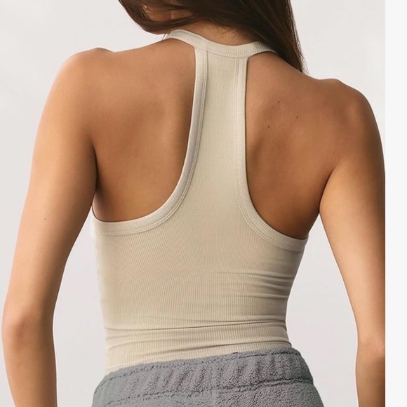 Women's Cream Ribbed razorback Tanktop - Picture 2 of 4